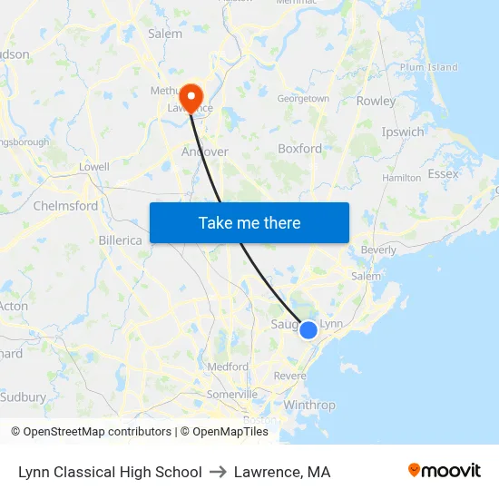 Lynn Classical High School to Lawrence, MA map