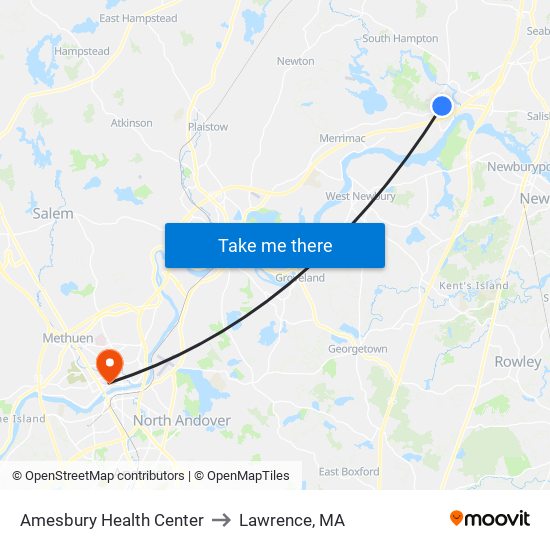 Amesbury Health Center to Lawrence, MA map