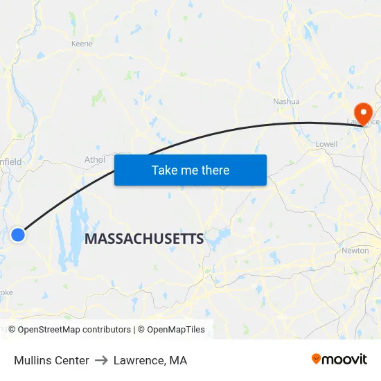 Mullins Center to Lawrence, MA map