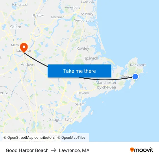 Good Harbor Beach to Lawrence, MA map