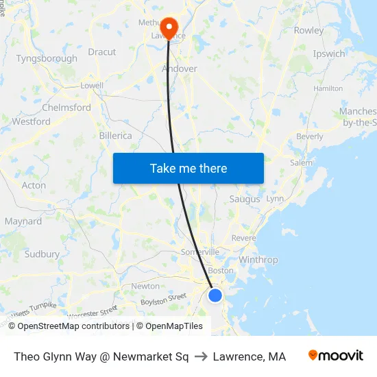 Theo Glynn Way @ Newmarket Sq to Lawrence, MA map