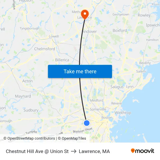 Chestnut Hill Ave @ Union St to Lawrence, MA map
