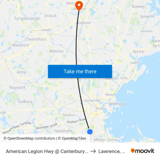 American Legion Hwy @ Canterbury St to Lawrence, MA map