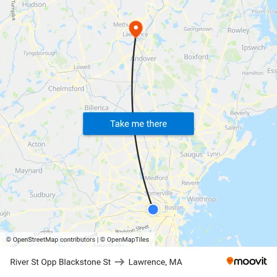 River St Opp Blackstone St to Lawrence, MA map