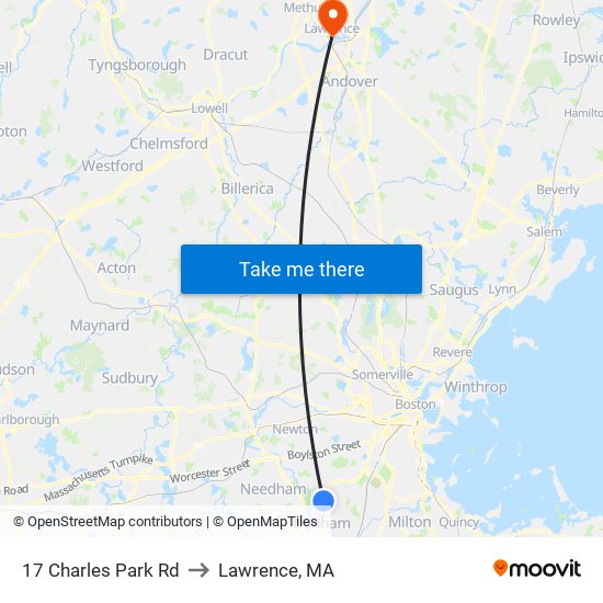 17 Charles Park Rd to Lawrence, MA map