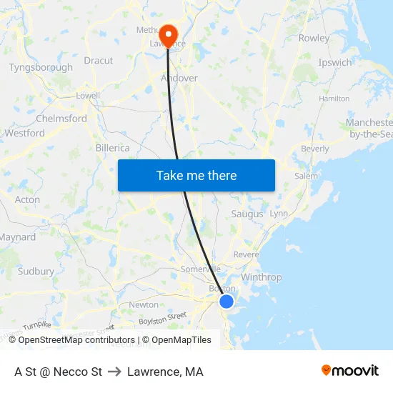 A St @ Necco St to Lawrence, MA map