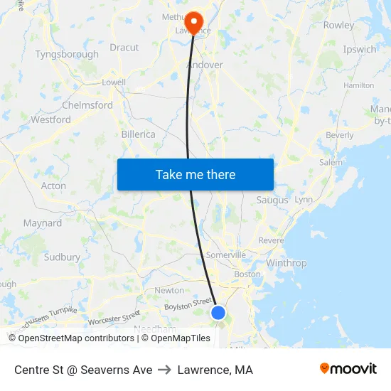 Centre St @ Seaverns Ave to Lawrence, MA map