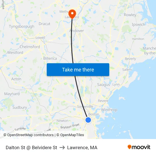 Dalton St @ Belvidere St to Lawrence, MA map