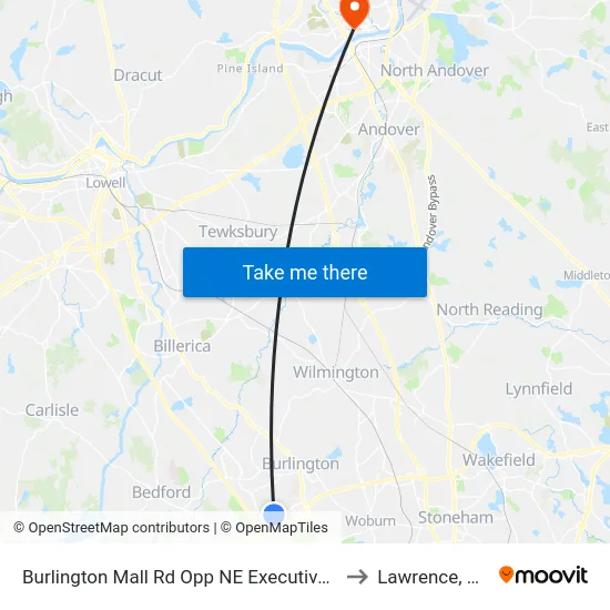 Burlington Mall Rd Opp NE Executive Pk to Lawrence, MA map