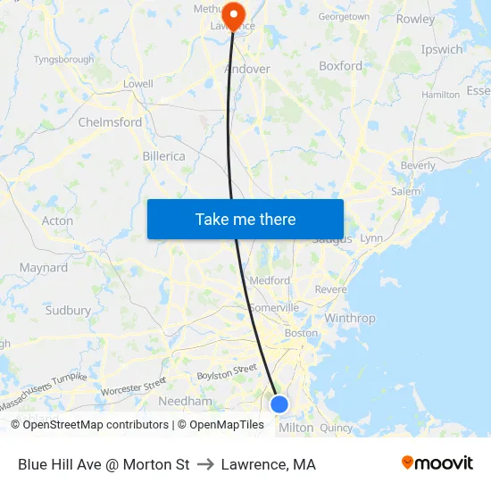 Blue Hill Ave @ Morton St to Lawrence, MA map