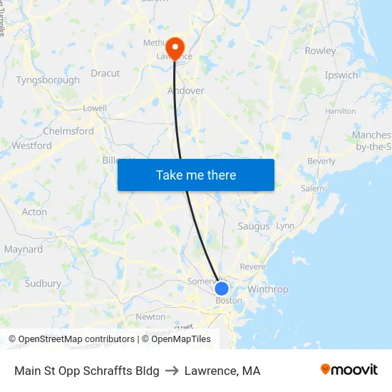 Main St Opp Schraffts Bldg to Lawrence, MA map