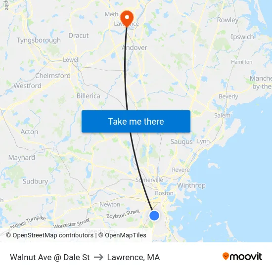 Walnut Ave @ Dale St to Lawrence, MA map