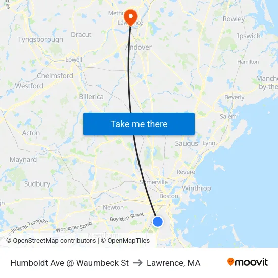 Humboldt Ave @ Waumbeck St to Lawrence, MA map