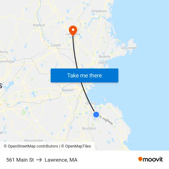 561 Main St to Lawrence, MA map