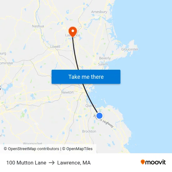 100 Mutton Lane to Lawrence, MA map