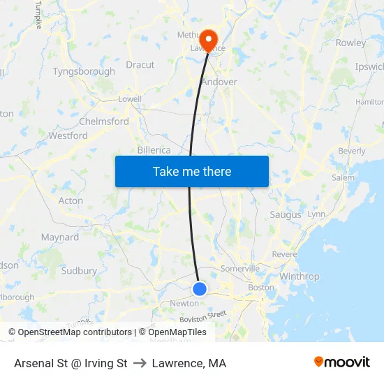 Arsenal St @ Irving St to Lawrence, MA map