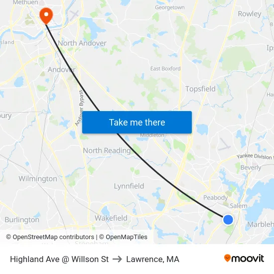 Highland Ave @ Willson St to Lawrence, MA map