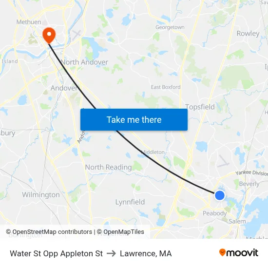 Water St Opp Appleton St to Lawrence, MA map