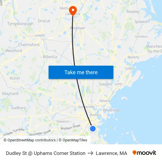 Dudley St @ Uphams Corner Station to Lawrence, MA map