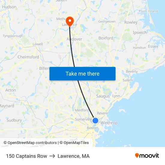 150 Captains Row to Lawrence, MA map
