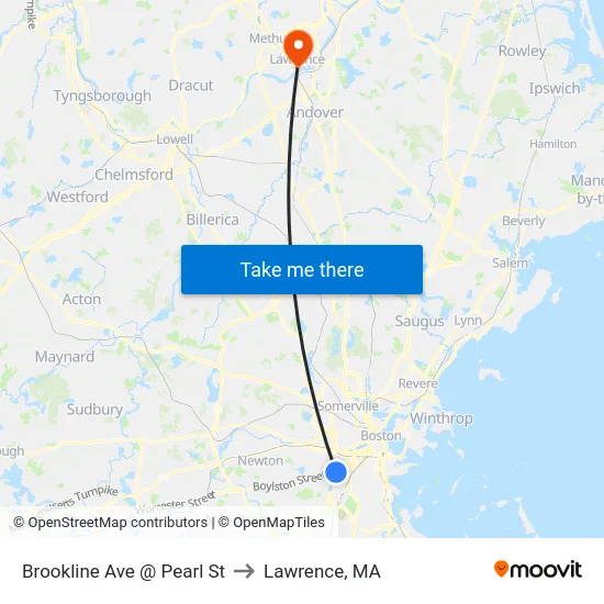 Brookline Ave @ Pearl St to Lawrence, MA map