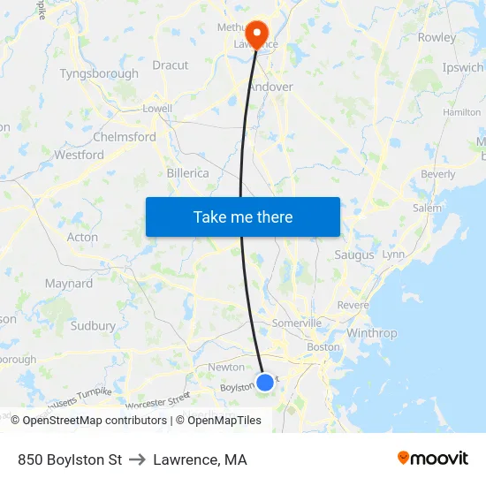 850 Boylston St to Lawrence, MA map