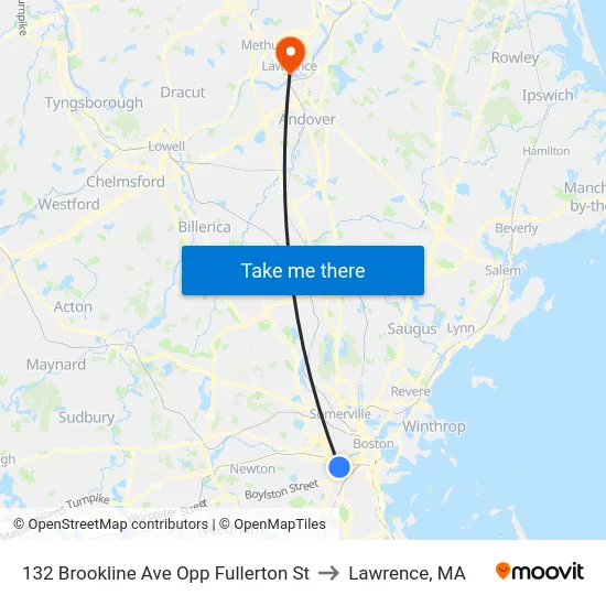 132 Brookline Ave Opp Fullerton St to Lawrence, MA map