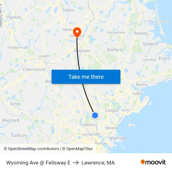Wyoming Ave @ Fellsway E to Lawrence, MA map