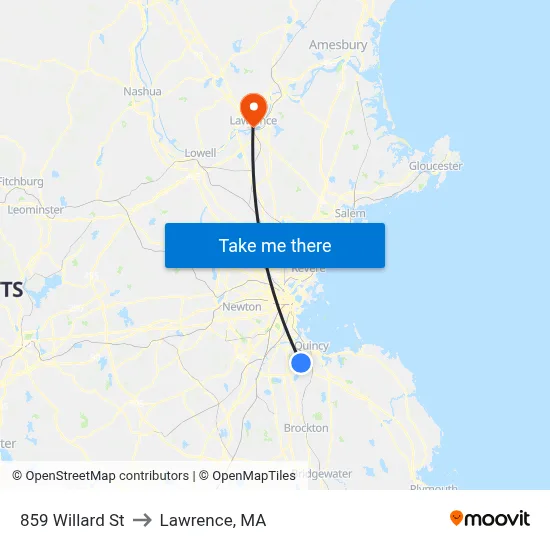 859 Willard St to Lawrence, MA map