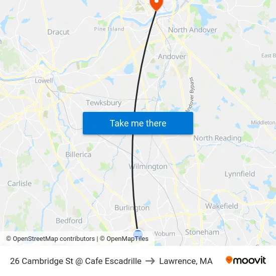 26 Cambridge St @ Cafe Escadrille to Lawrence, MA map