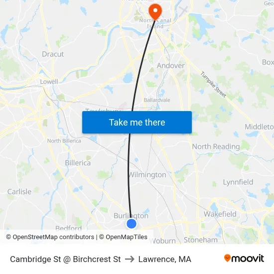Cambridge St @ Birchcrest St to Lawrence, MA map
