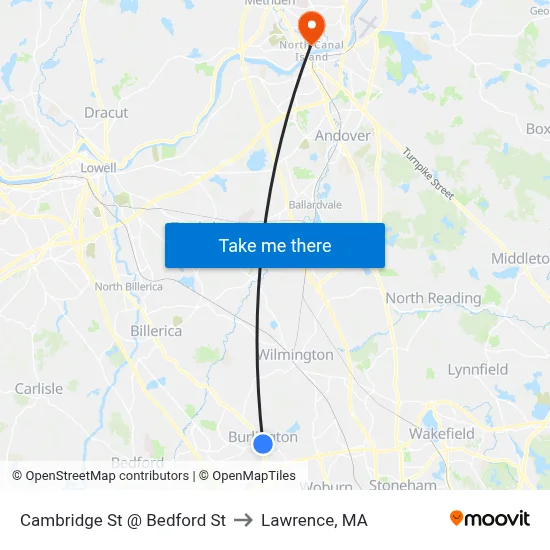 Cambridge St @ Bedford St to Lawrence, MA map