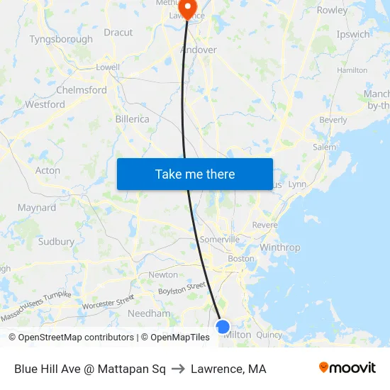 Blue Hill Ave @ Mattapan Sq to Lawrence, MA map