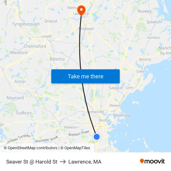 Seaver St @ Harold St to Lawrence, MA map