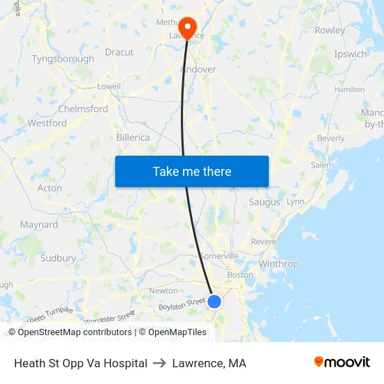 Heath St Opp Va Hospital to Lawrence, MA map