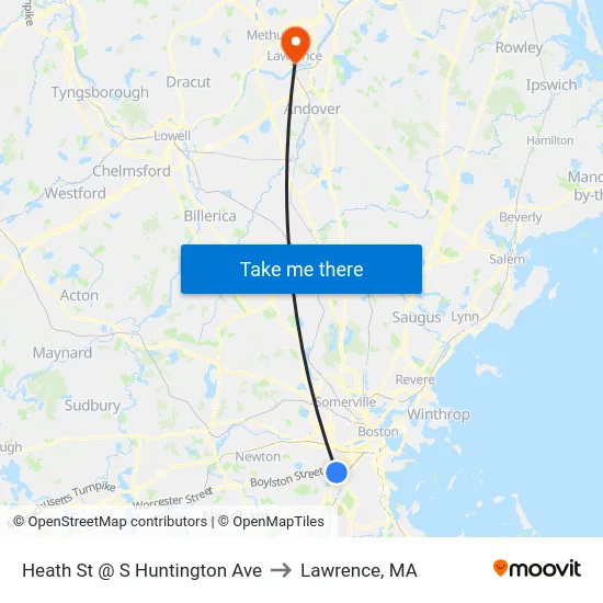 Heath St @ S Huntington Ave to Lawrence, MA map