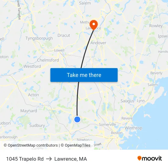 1045 Trapelo Rd to Lawrence, MA map