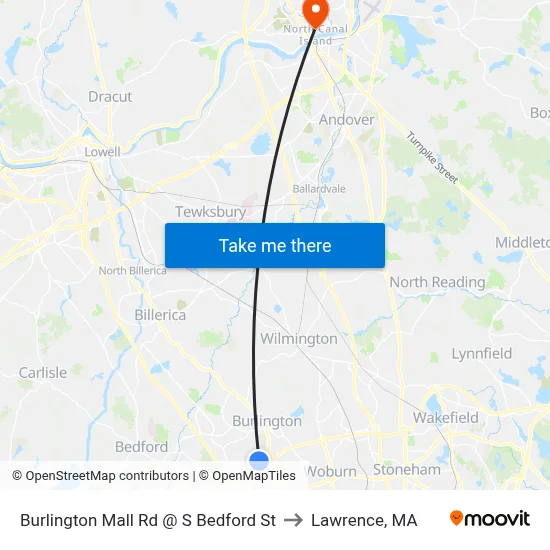 Burlington Mall Rd @ S Bedford St to Lawrence, MA map