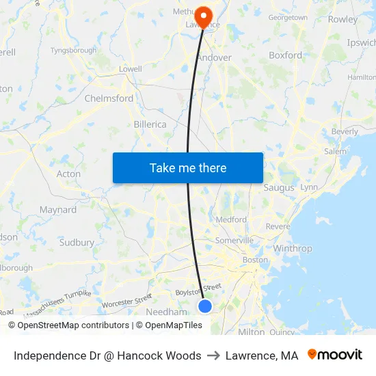 Independence Dr @ Hancock Woods to Lawrence, MA map