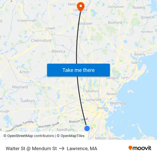 Walter St @ Mendum St to Lawrence, MA map