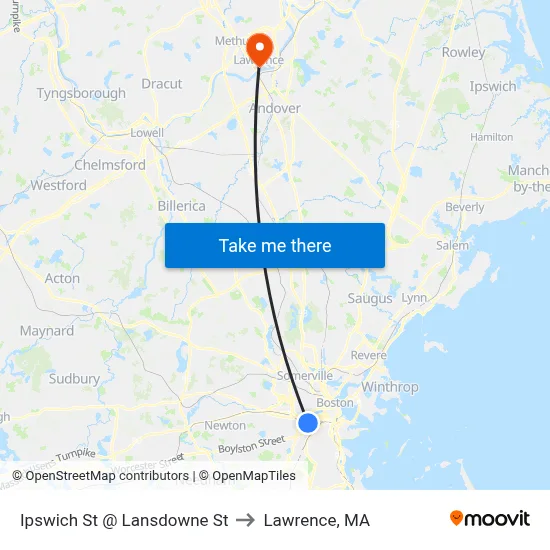 Ipswich St @ Lansdowne St to Lawrence, MA map