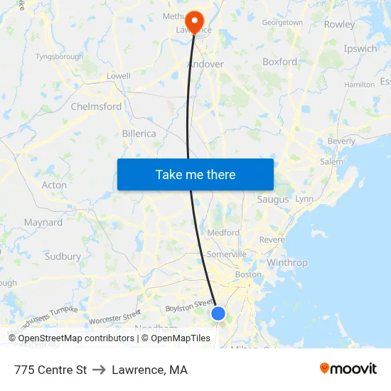 775 Centre St to Lawrence, MA map