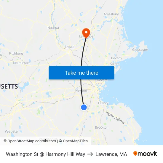Washington St @ Harmony Hill Way to Lawrence, MA map