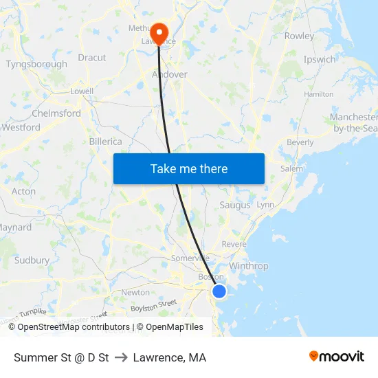 Summer St @ D St to Lawrence, MA map