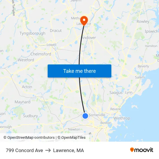 799 Concord Ave to Lawrence, MA map