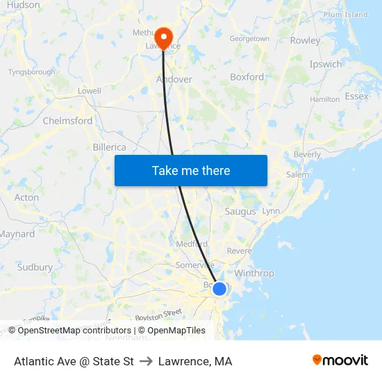 Atlantic Ave @ State St to Lawrence, MA map