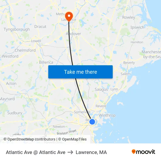 Atlantic Ave @ Atlantic Ave to Lawrence, MA map