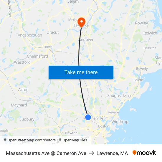 Massachusetts Ave @ Cameron Ave to Lawrence, MA map