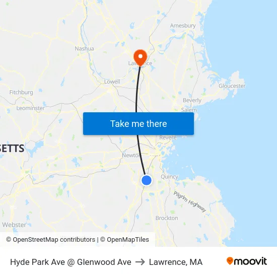 Hyde Park Ave @ Glenwood Ave to Lawrence, MA map