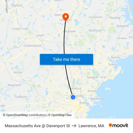 Massachusetts Ave @ Davenport St to Lawrence, MA map